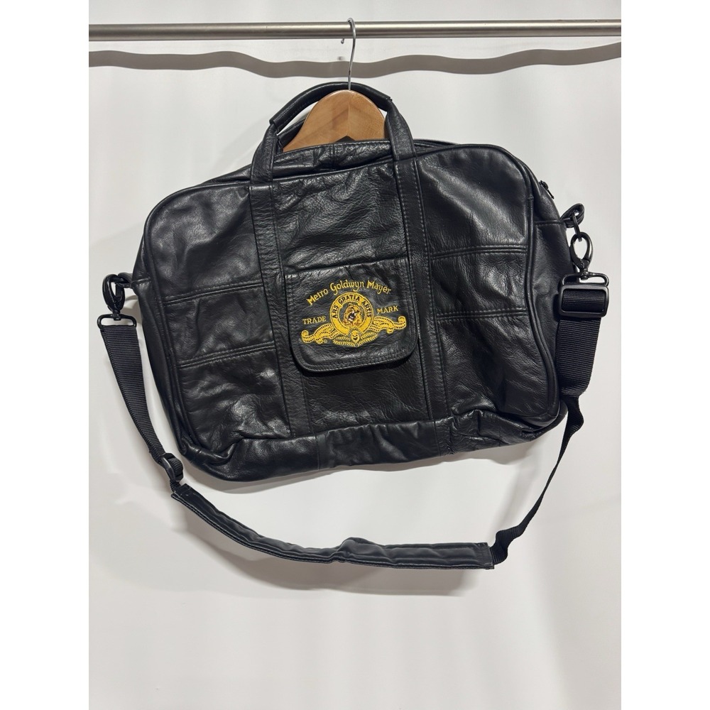 Vintage MGM Studios Lion Leather Patchwork Computer Bag Black, Great Condition